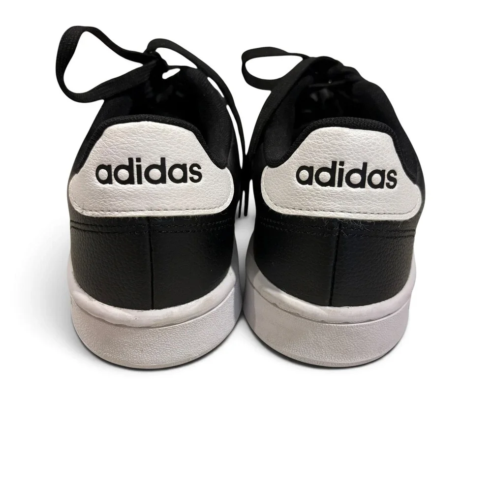 Adidas Grand Court Base Black White Women's 8.5 Three Stripe Sneakers Low Top